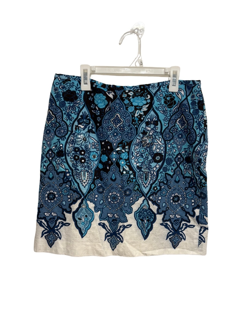 Ann Taylor Women’s Blue Jacquard Floral Paisley 100% Cotton Pencil Skirt Size 6